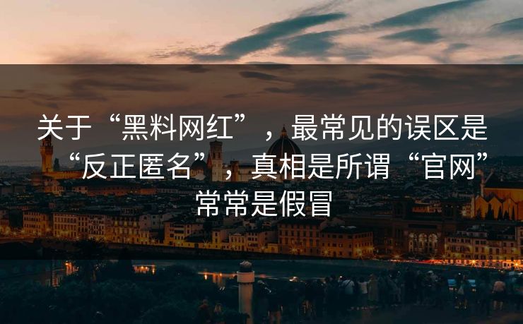 关于“黑料网红”，最常见的误区是“反正匿名”，真相是所谓“官网”常常是假冒